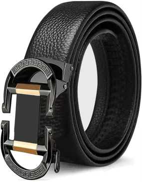 2-Pack Belt Automatic Buckle Belt Men Ratchet Adjustable Men's Belt Premium Cowhide Belts Mens for Dress and Casual Belt