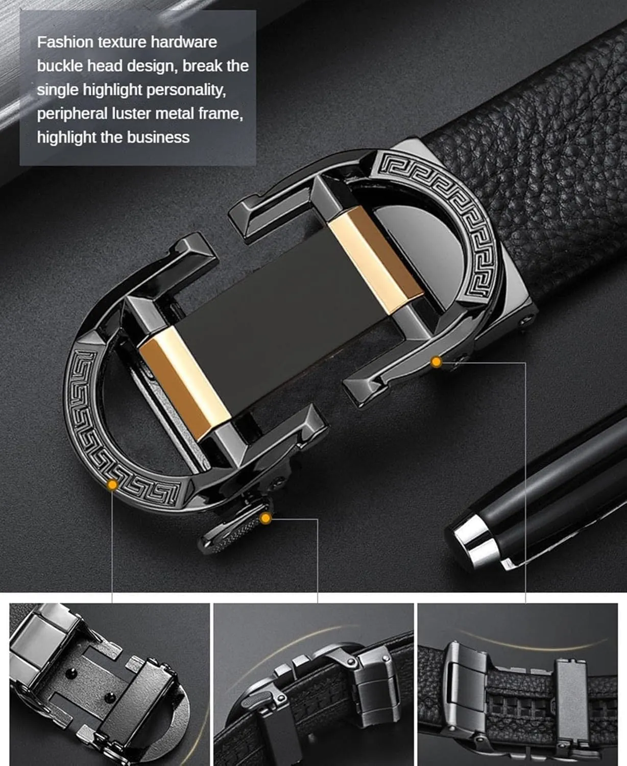 2-Pack Belt Automatic Buckle Belt Men Ratchet Adjustable Men's Belt Premium Cowhide Belts Mens for Dress and Casual Belt