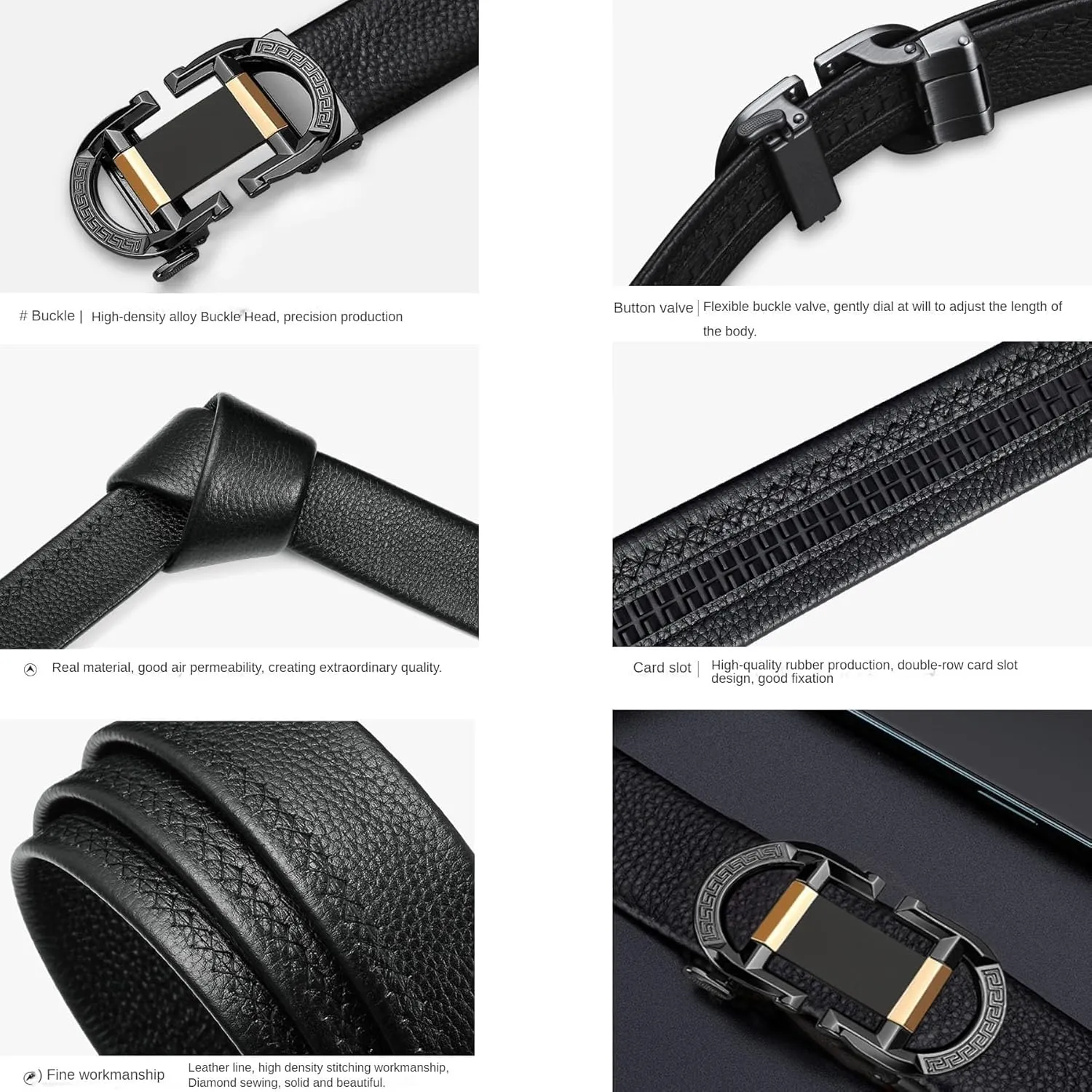 2-Pack Belt Automatic Buckle Belt Men Ratchet Adjustable Men's Belt Premium Cowhide Belts Mens for Dress and Casual Belt