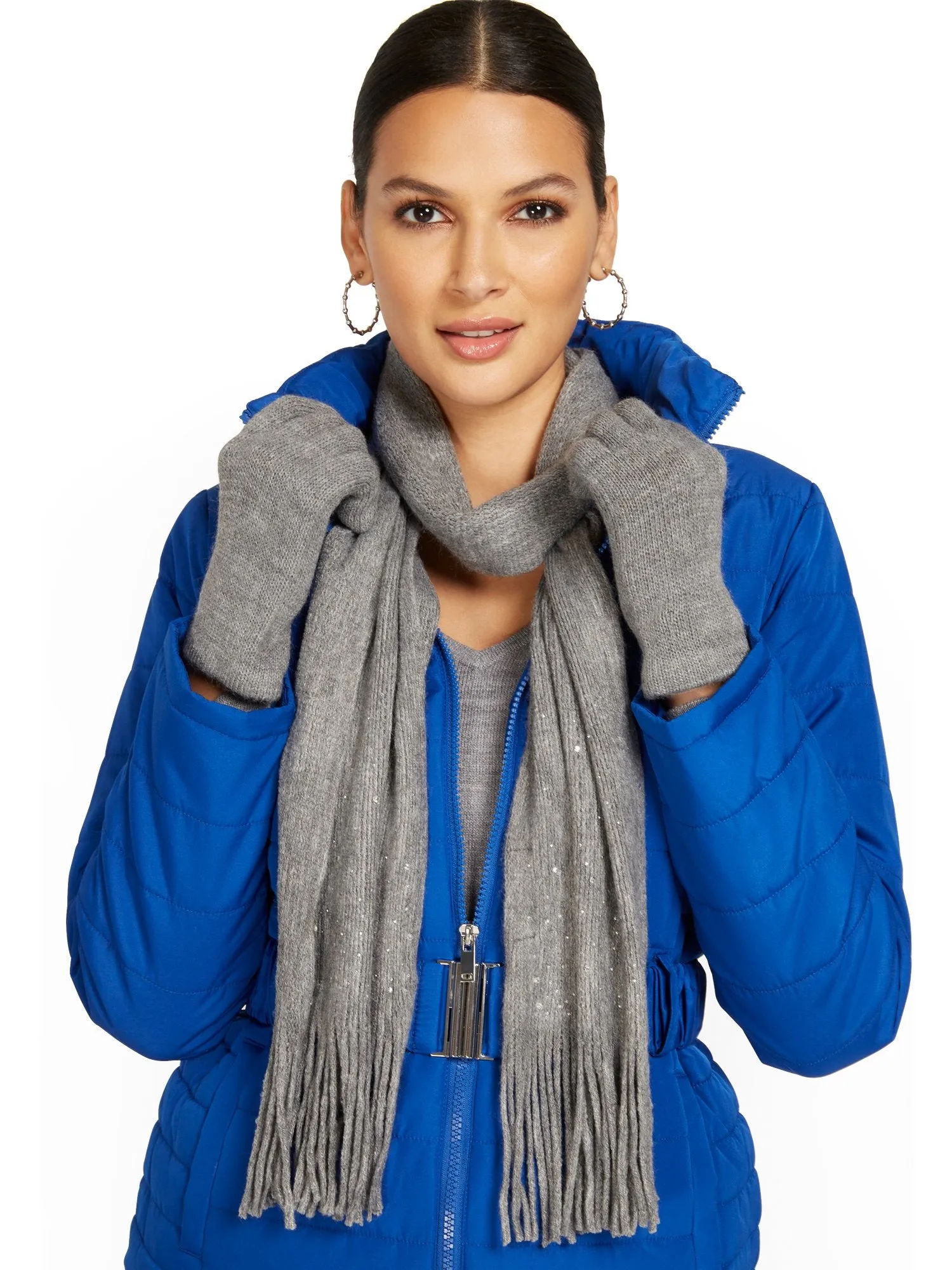 2-Piece Rhinestone-Studded Scarf & Gloves Set