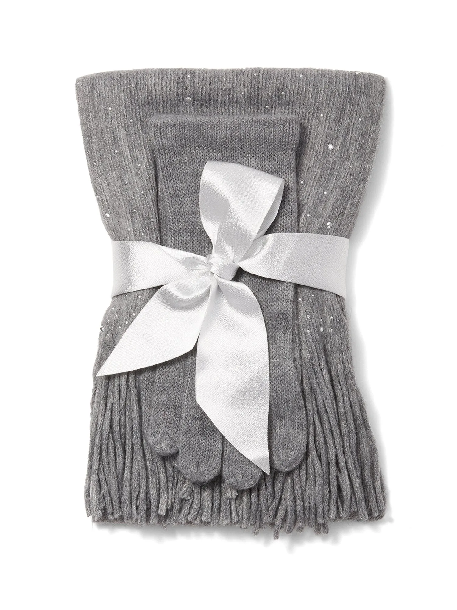 2-Piece Rhinestone-Studded Scarf & Gloves Set