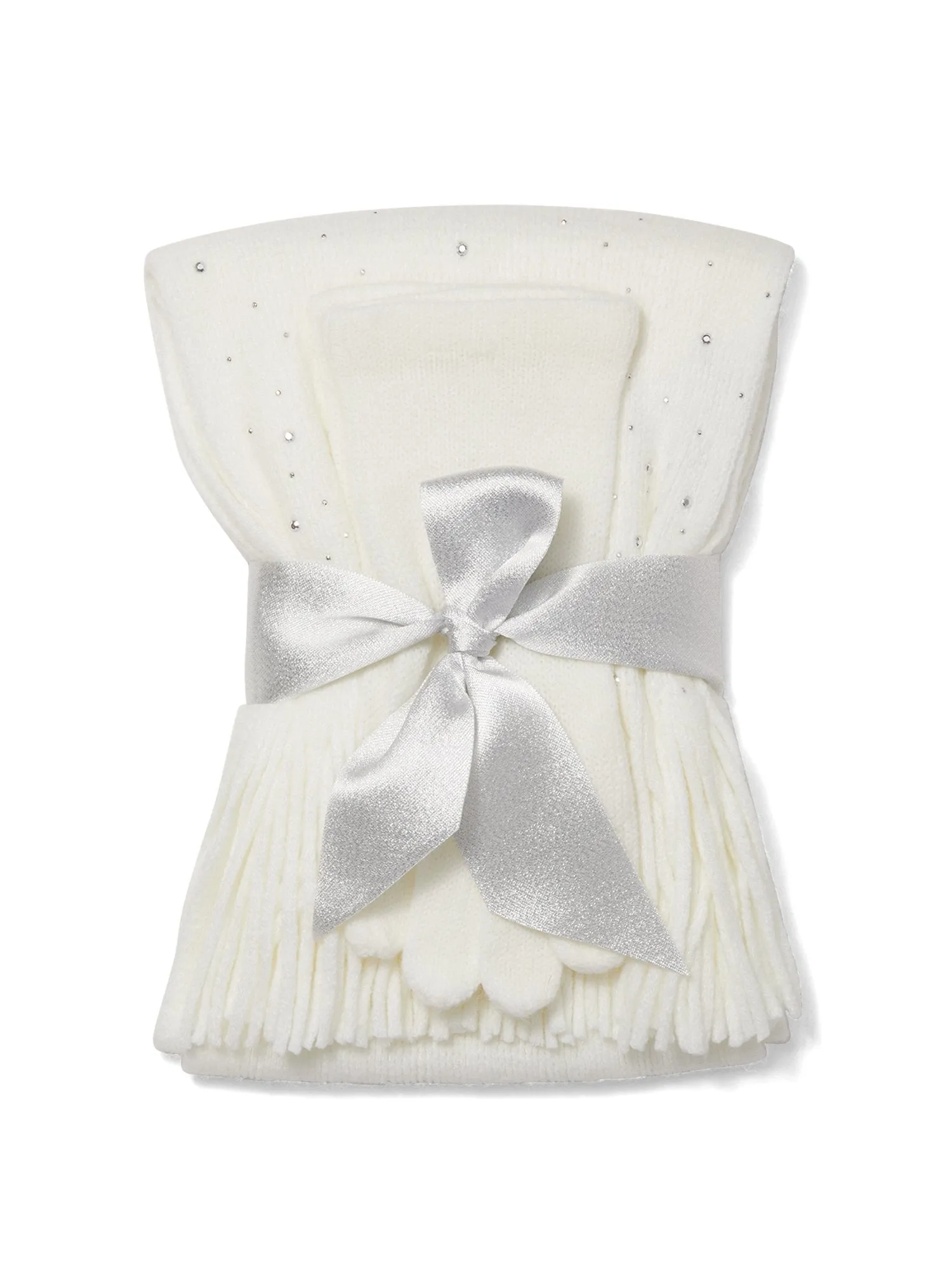 2-Piece Rhinestone-Studded Scarf & Gloves Set