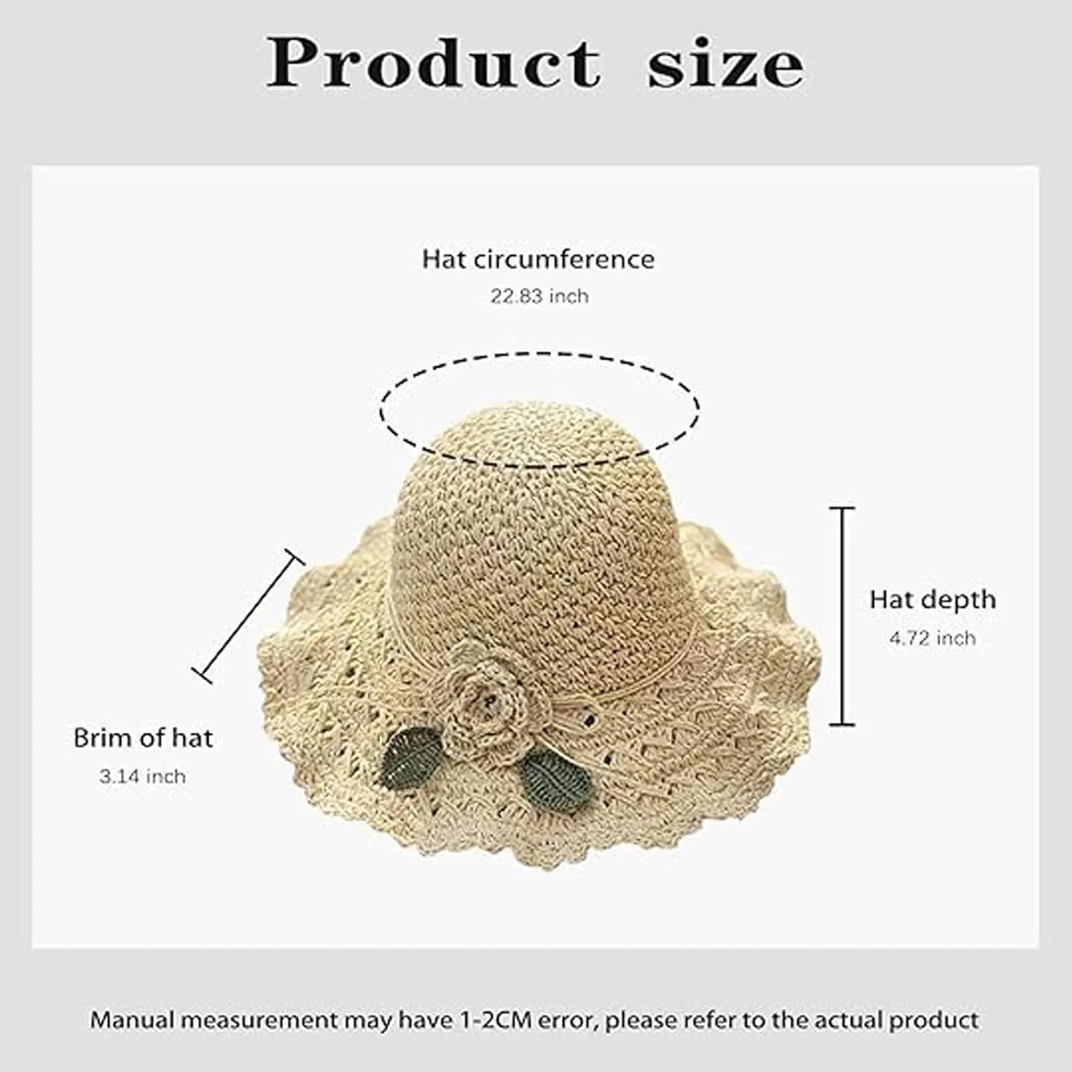 2025 Aviationp Elegant Crochet Straw Hat with Ruffle Detail - Foldable Wide Brim Sun Hat Handwoven for Travel