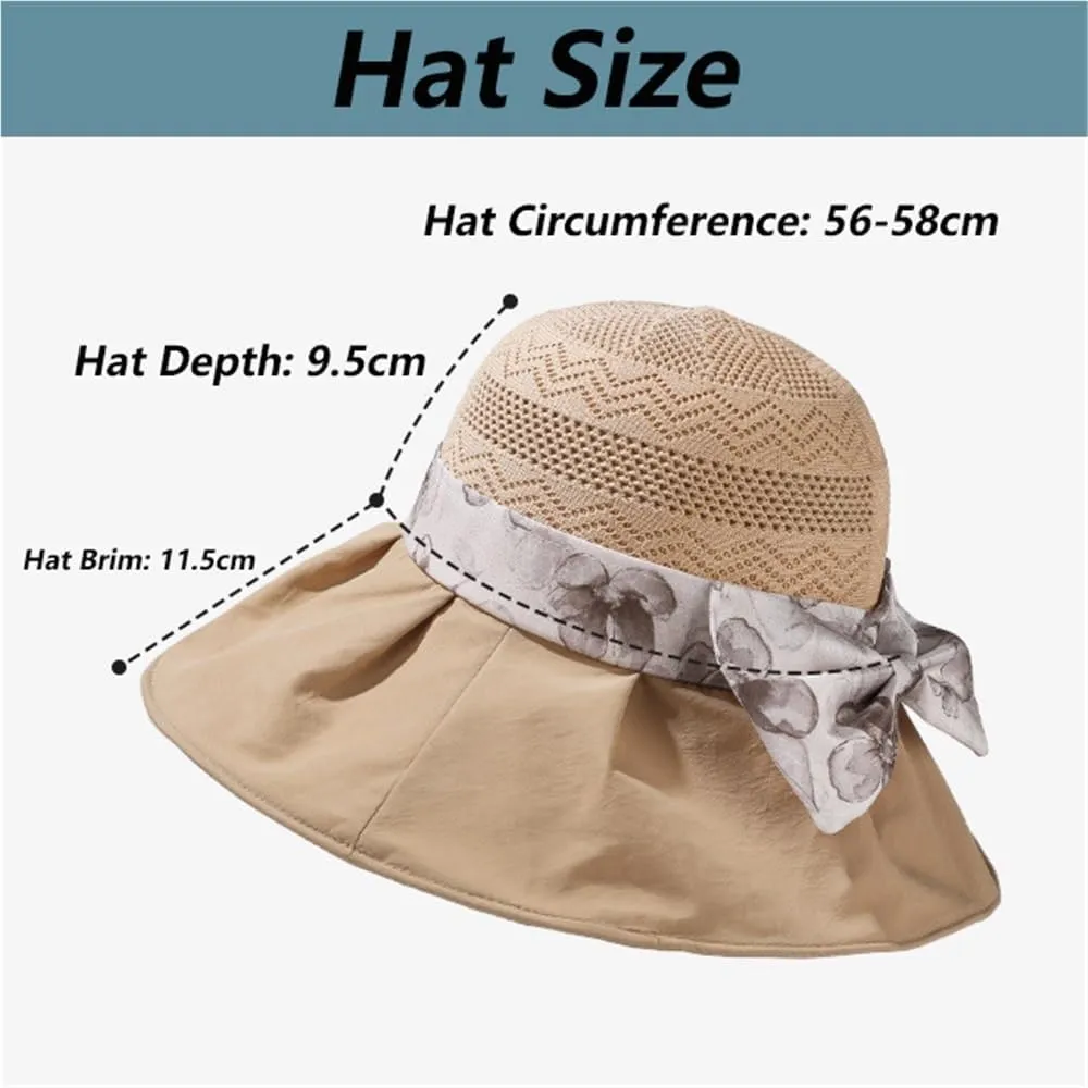2025 Women's Elegant Bow Sun Hat Wide Brim UV Protection Visor Hat Foldable Bucket Hats Summer Beach Garden Caps
