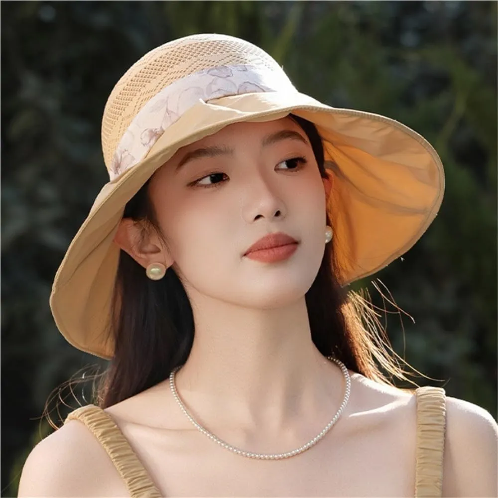 2025 Women's Elegant Bow Sun Hat Wide Brim UV Protection Visor Hat Foldable Bucket Hats Summer Beach Garden Caps