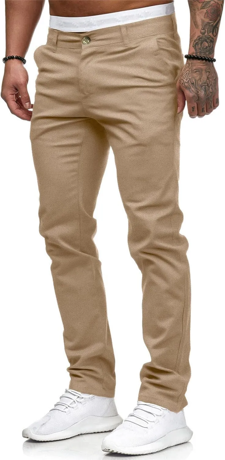 ALLABREVE Men's Chinos Casual Dress Pants Slim Fit Skinny Stretch Flat-Front Lightweight Comfort Slacks