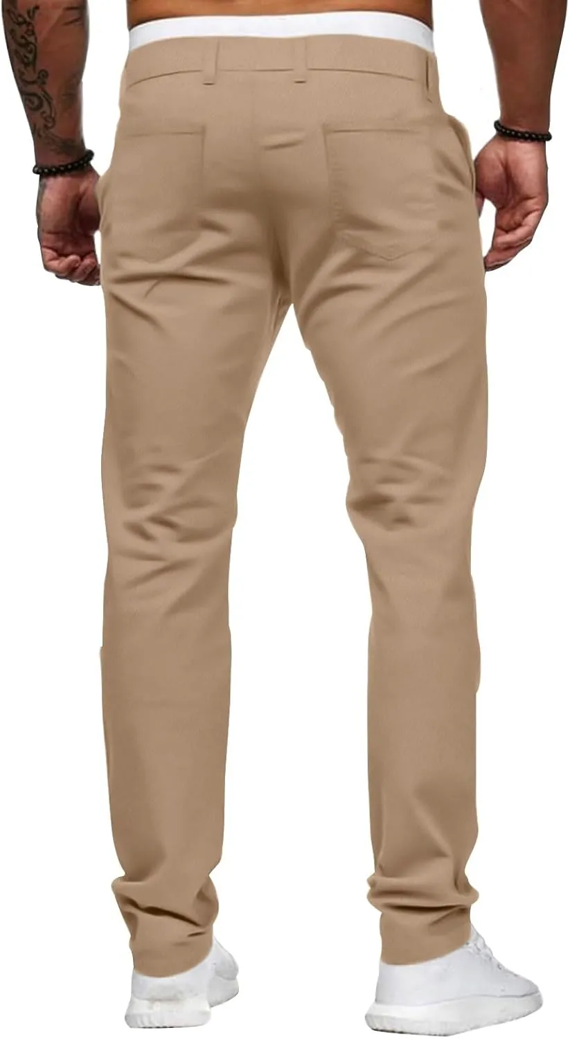 ALLABREVE Men's Chinos Casual Dress Pants Slim Fit Skinny Stretch Flat-Front Lightweight Comfort Slacks