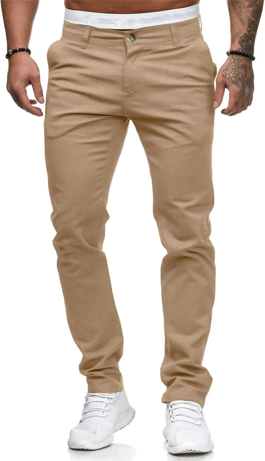 ALLABREVE Men's Chinos Casual Dress Pants Slim Fit Skinny Stretch Flat-Front Lightweight Comfort Slacks