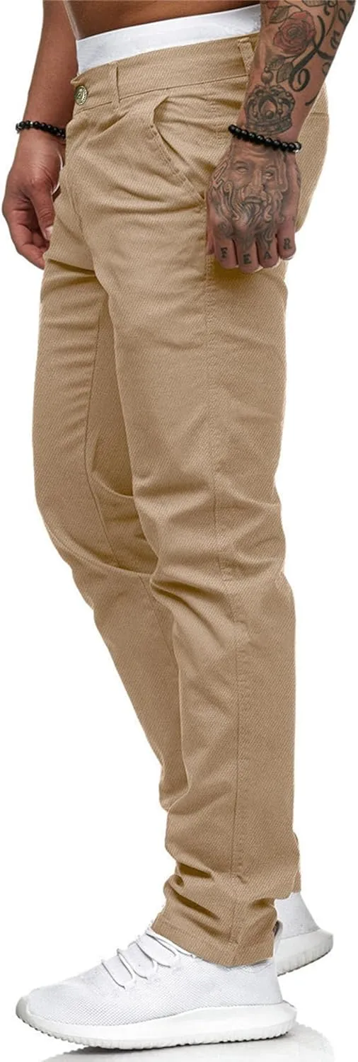 ALLABREVE Men's Chinos Casual Dress Pants Slim Fit Skinny Stretch Flat-Front Lightweight Comfort Slacks