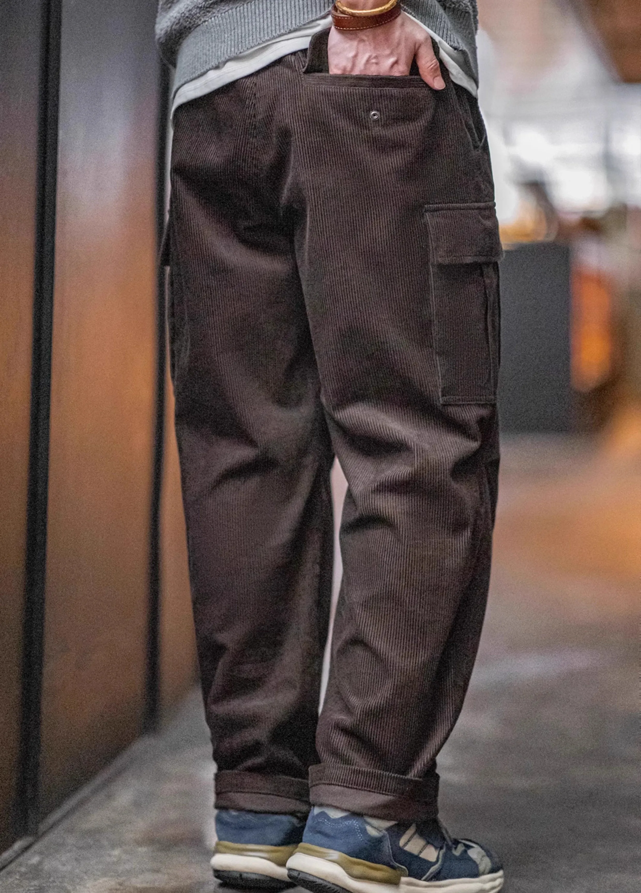 American Retro Corduroy Accordion Pleated Silhouette Pure Cotton Men's Trousers
