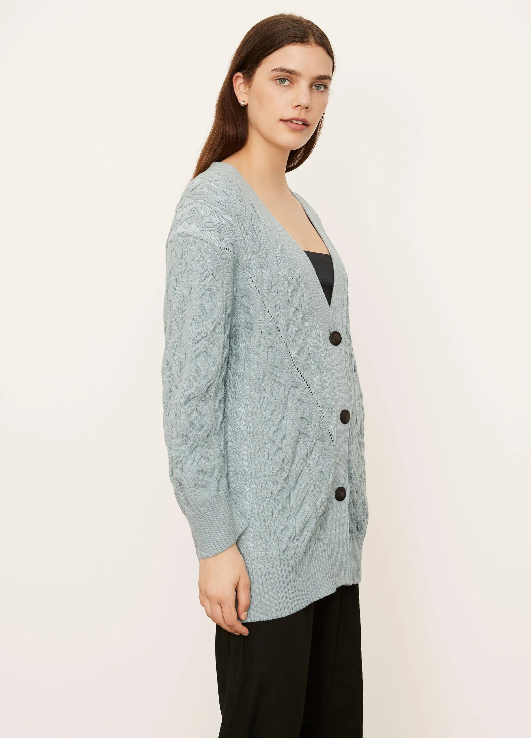 Aran Cable Cardigan in Light Sea Stone