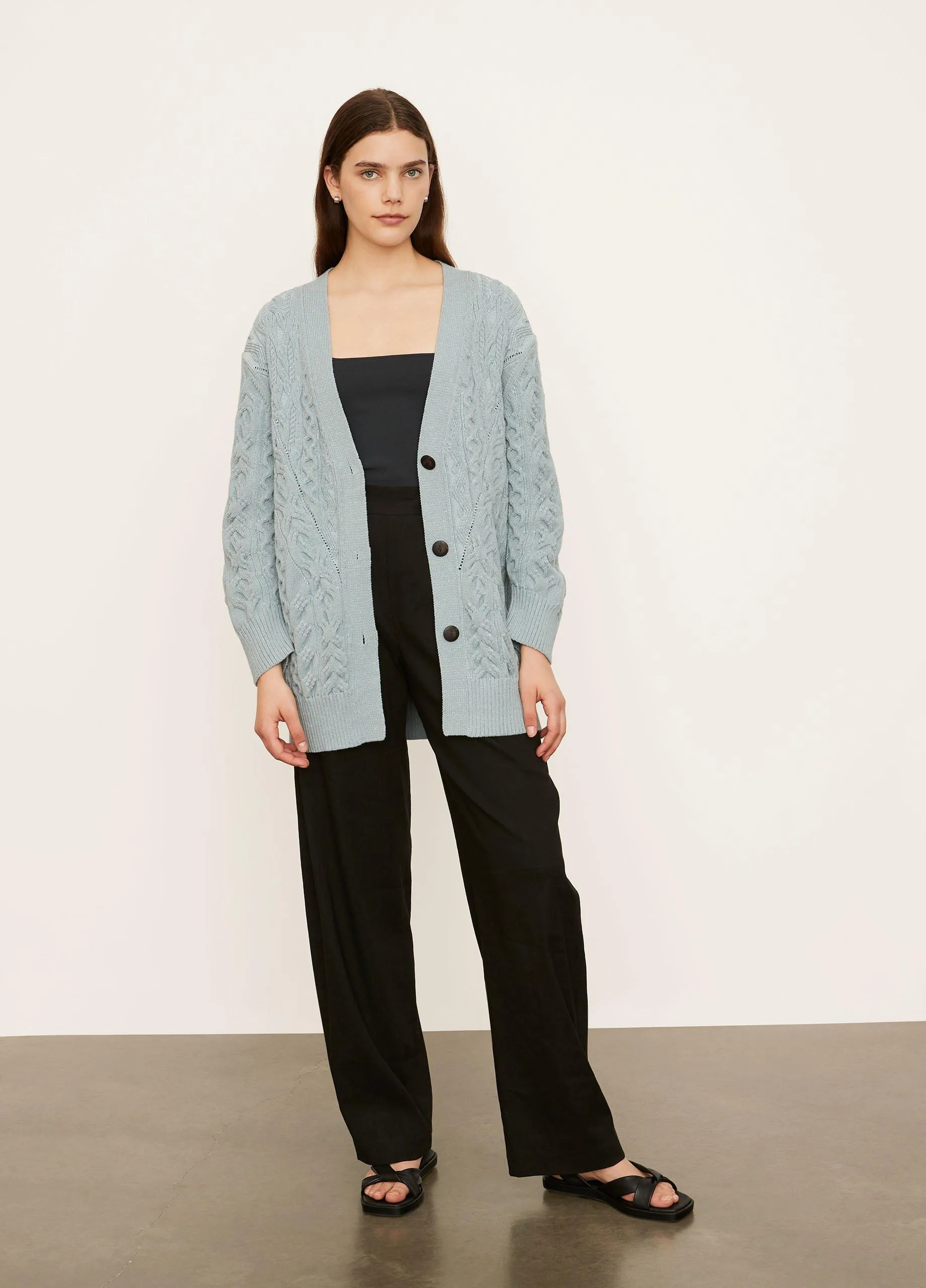 Aran Cable Cardigan in Light Sea Stone