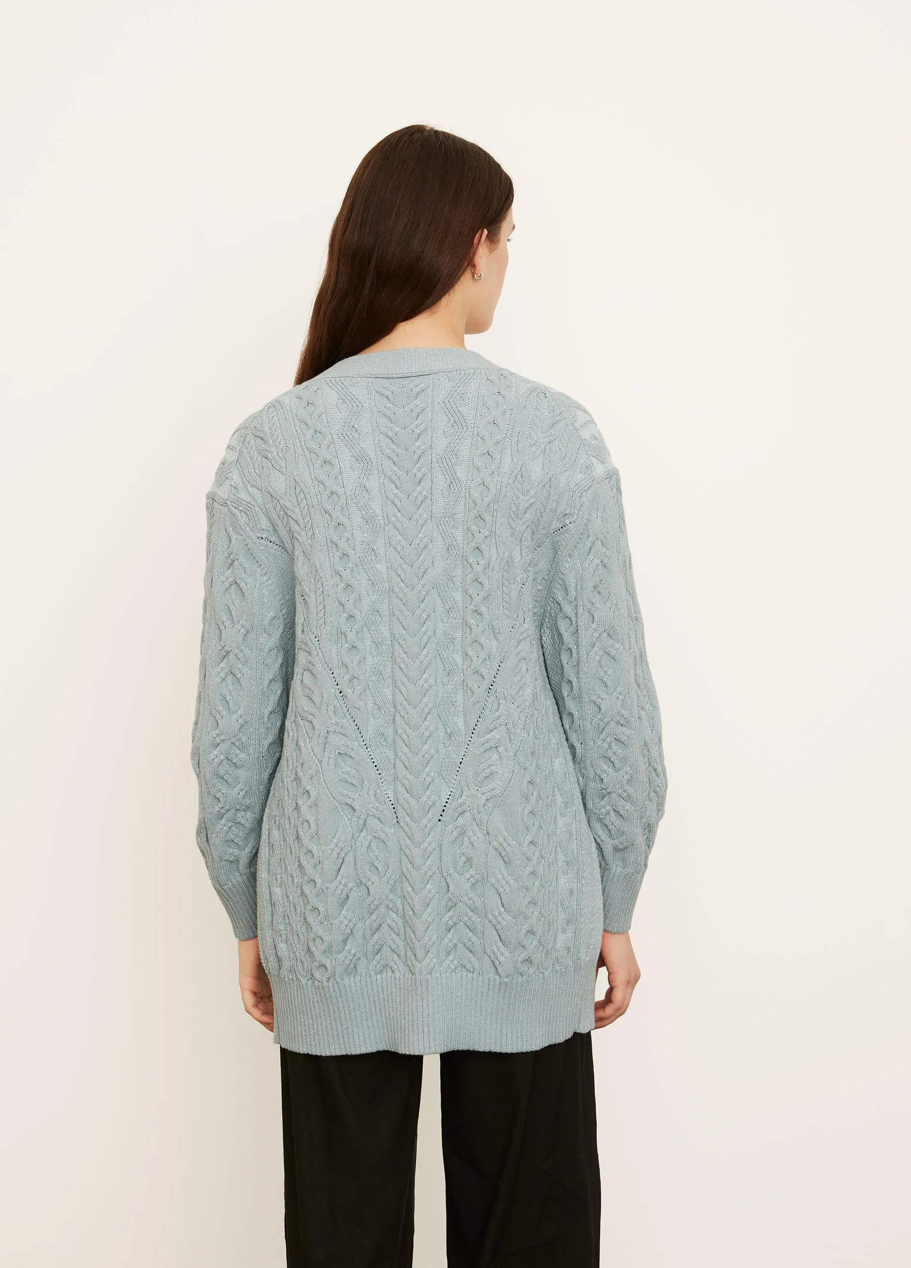 Aran Cable Cardigan in Light Sea Stone