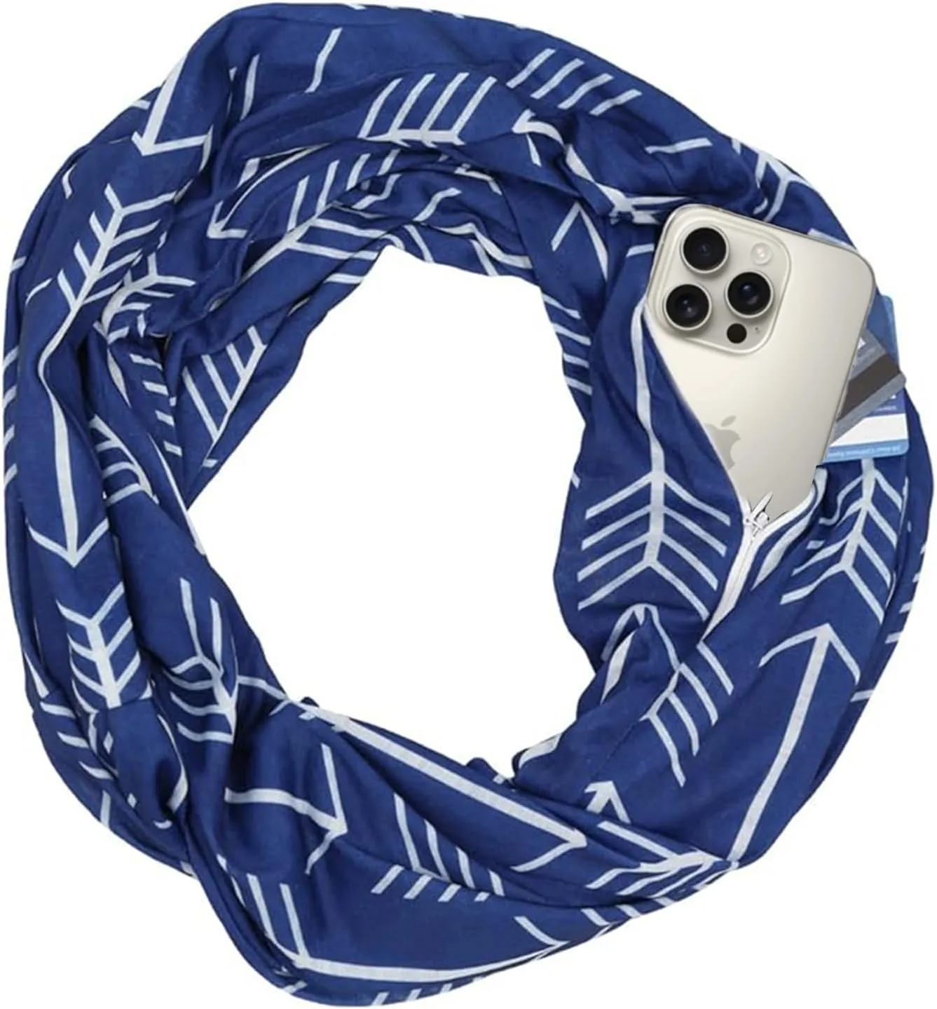 Arrow Pattern Infinity Scarf for Women - Travel Scarf with Hidden Zipper Pocket - All Seasons