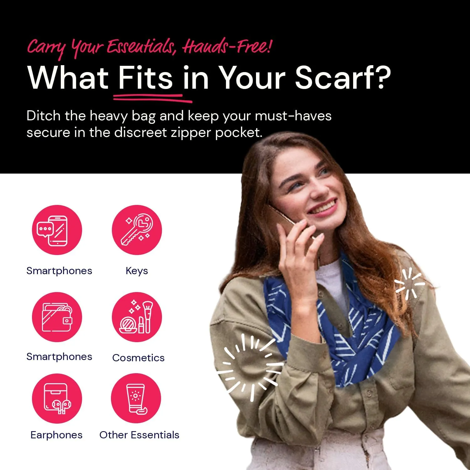 Arrow Pattern Infinity Scarf for Women - Travel Scarf with Hidden Zipper Pocket - All Seasons