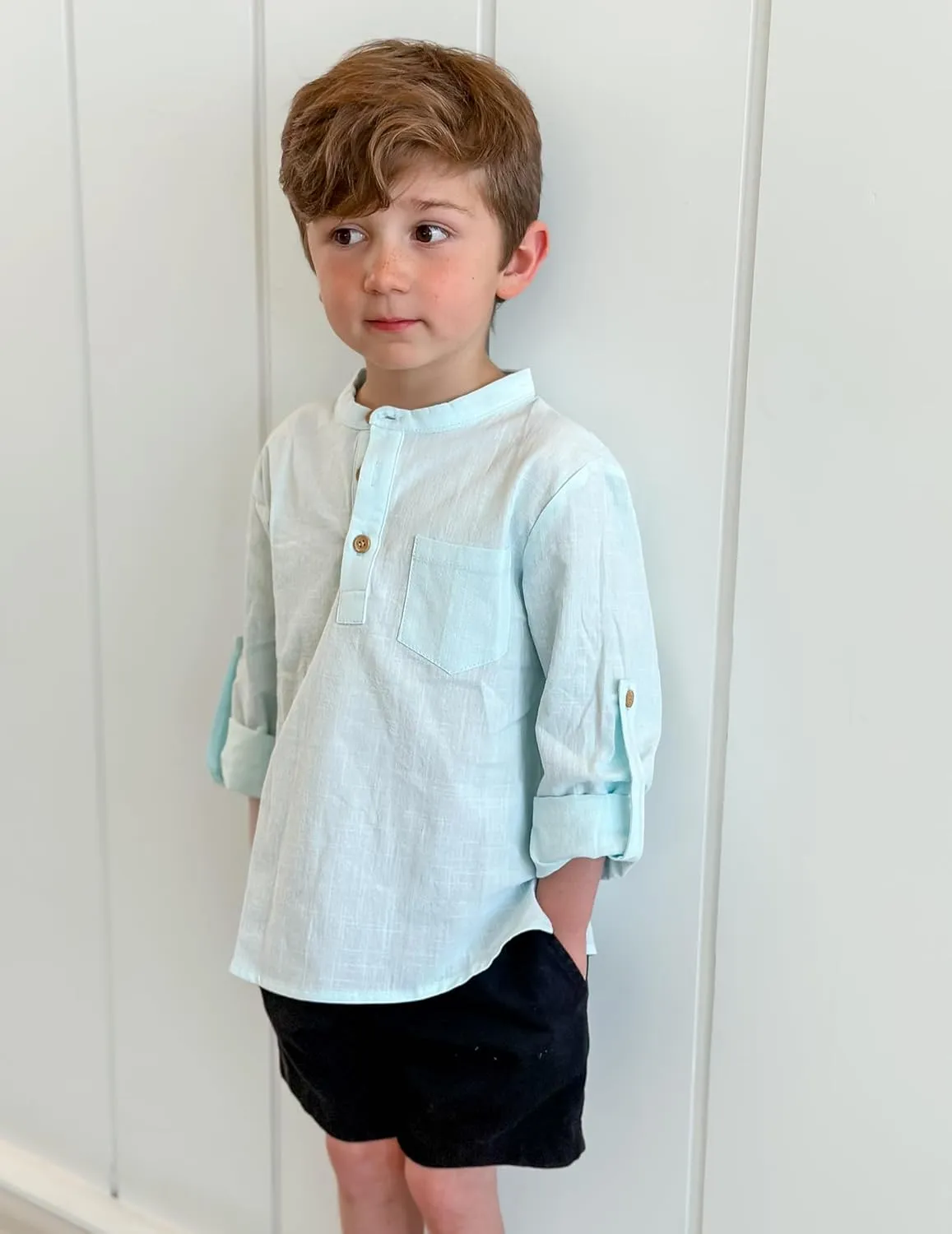 Arshiner Boys Cotton Linen Henley Shirt Button Down Shirt Long Sleeve T Shirt Beach Shirt Tee Casual Solid Tops
