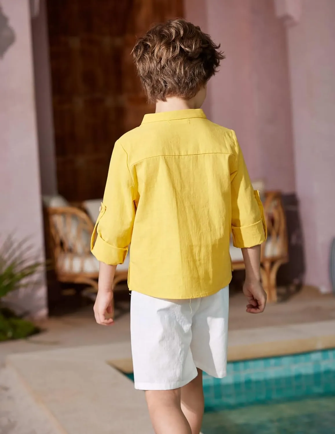 Arshiner Boys Cotton Linen Henley Shirt Button Down Shirt Long Sleeve T Shirt Beach Shirt Tee Casual Solid Tops