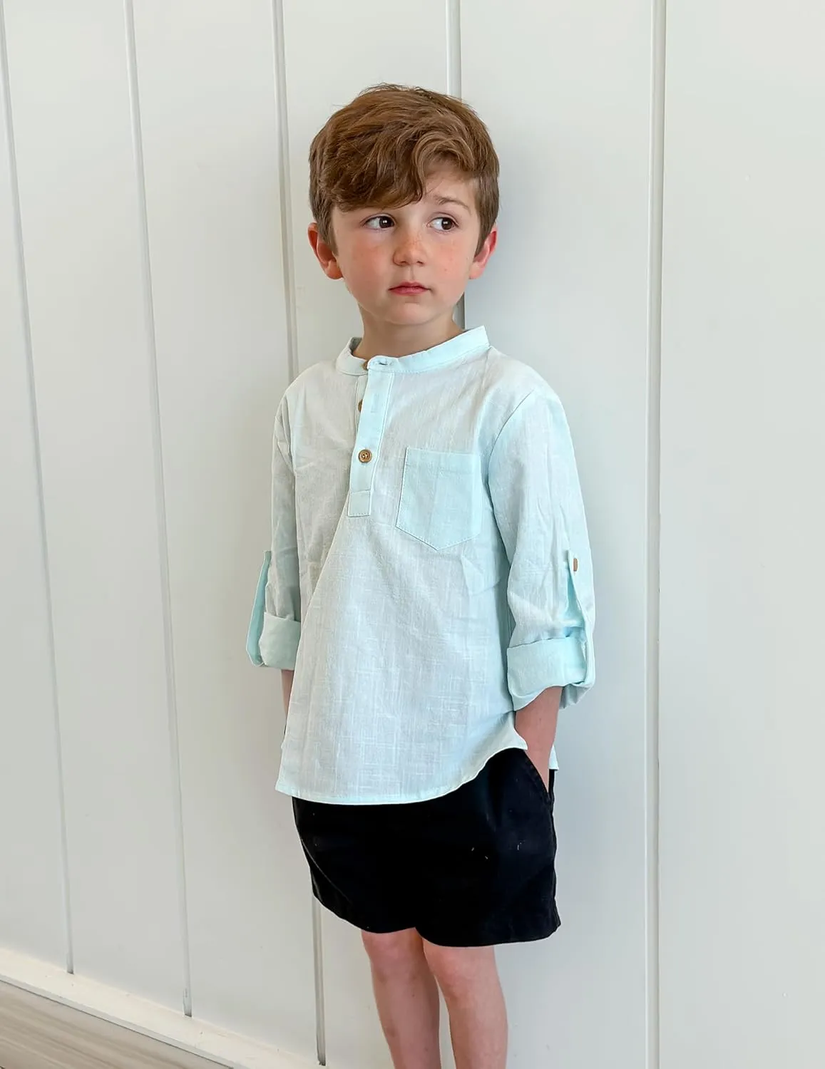 Arshiner Boys Cotton Linen Henley Shirt Button Down Shirt Long Sleeve T Shirt Beach Shirt Tee Casual Solid Tops