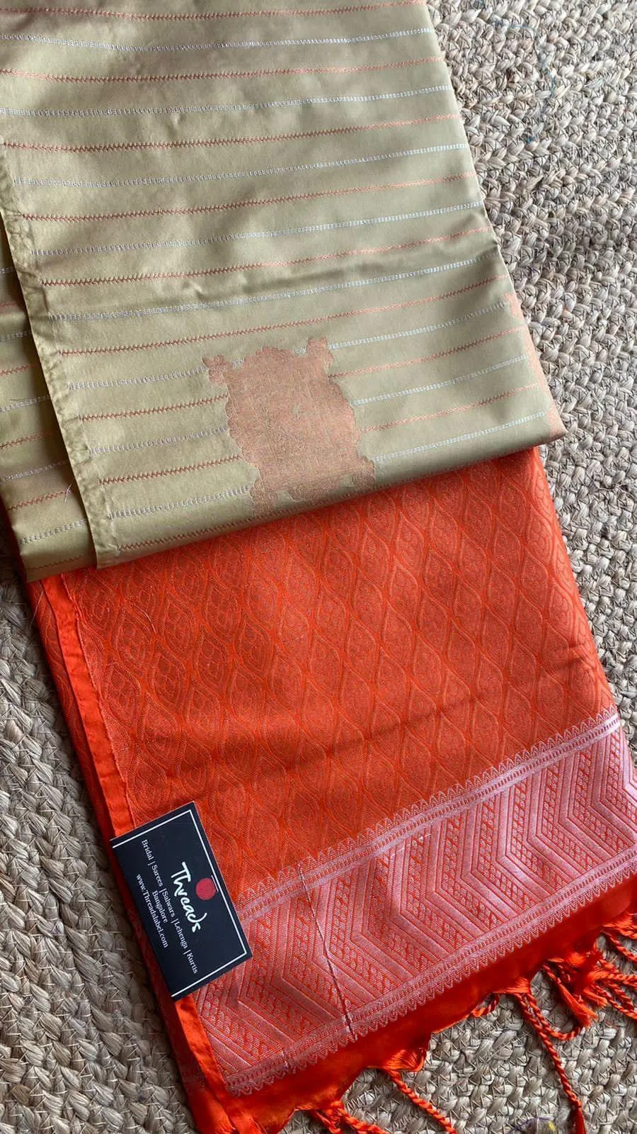 Beige and orange Silk saree with blouse