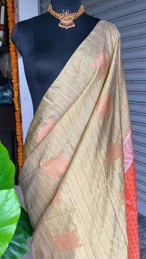 Beige and orange Silk saree with blouse