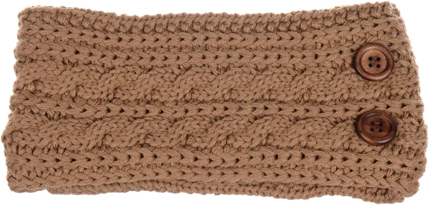 BYOS Women's Winter Cozy Cable Fleece Lined Knit Headband Earwarmer & Gloves Set