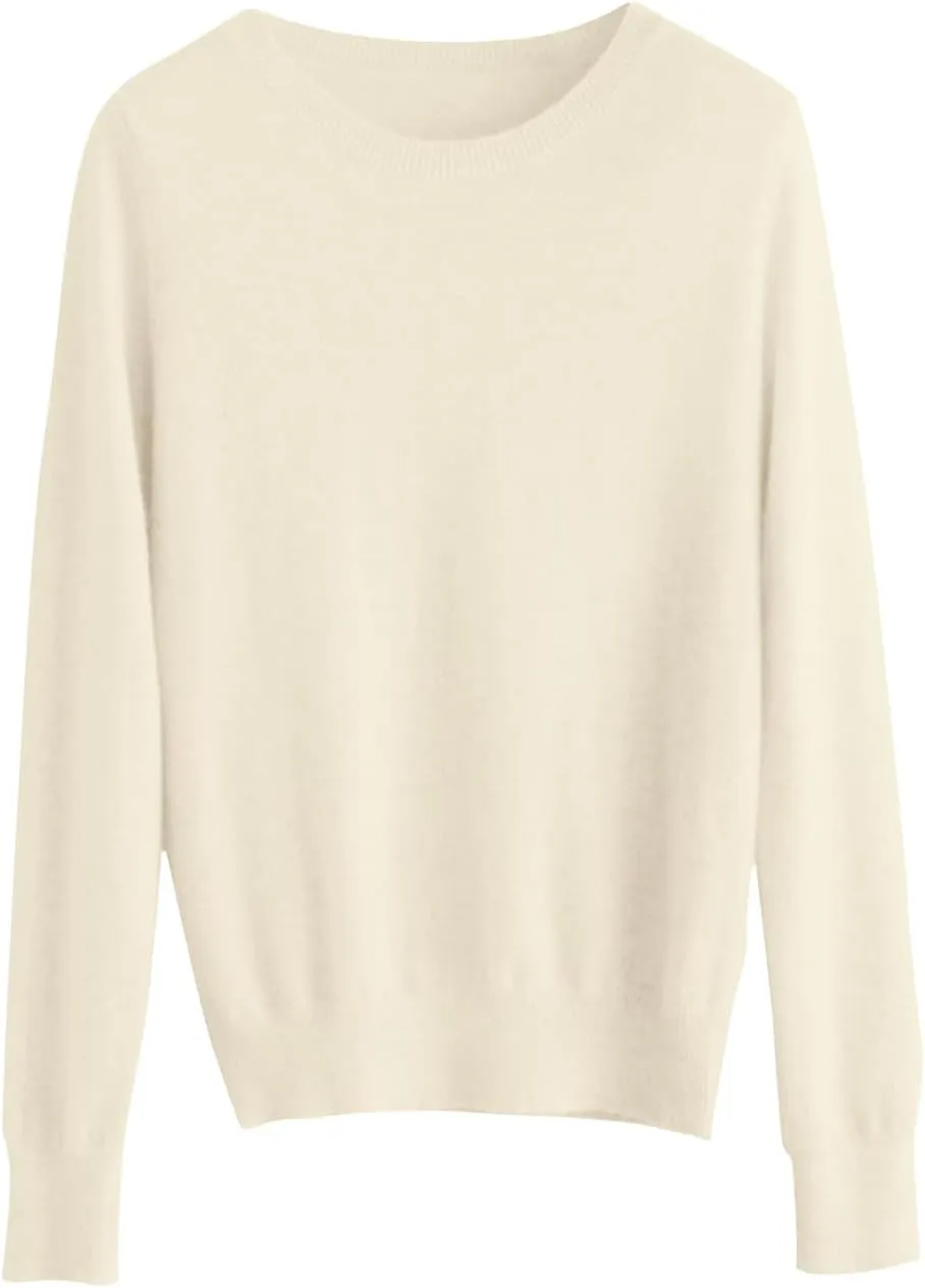 Cashmere Sweaters for Women,Crew Neck Long Sleeve Soft Pullover Sweater,Fall Spring Solid Color Knit Jumper Tops