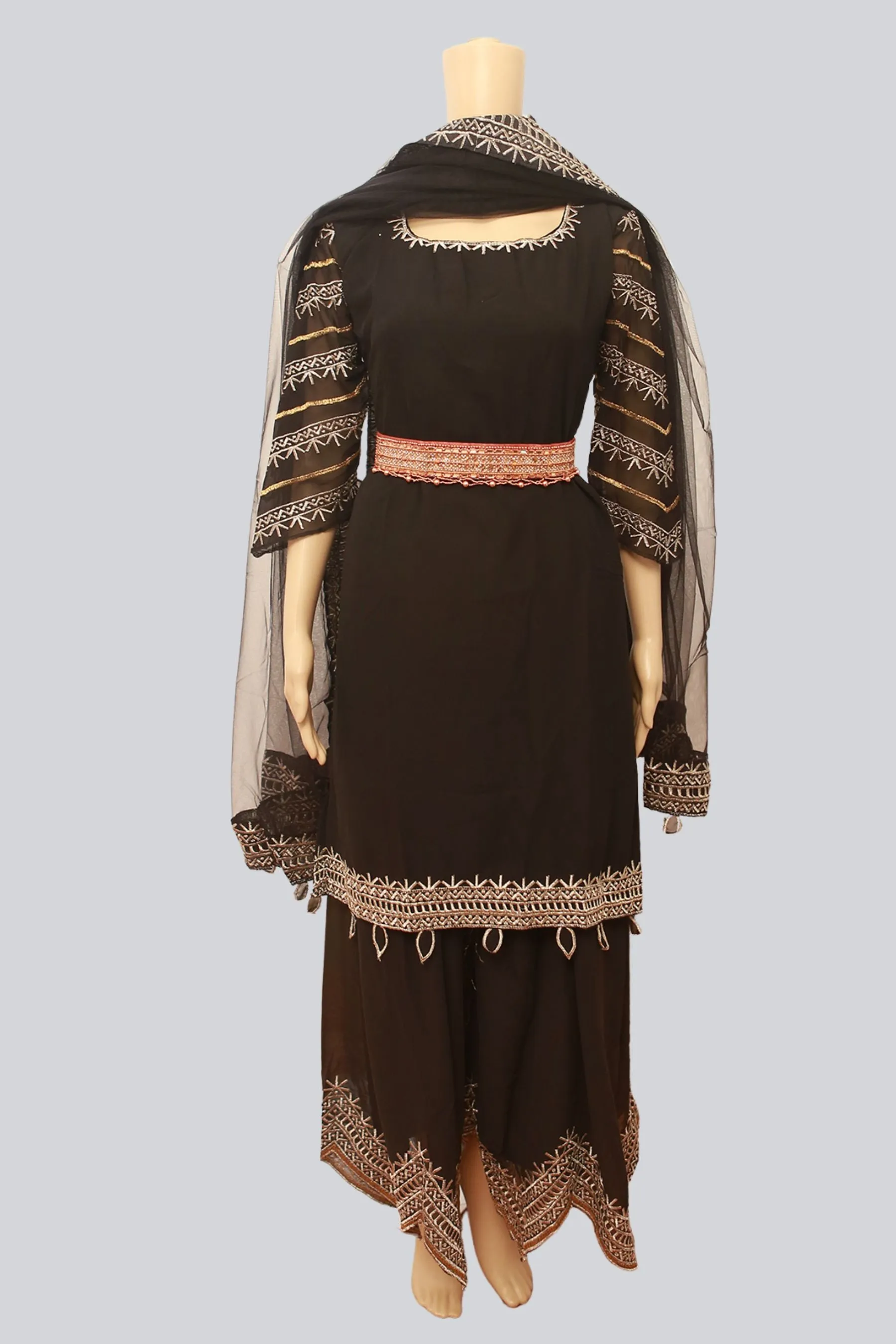 Chic Aari & Maggam Work Hip Belt: Elegant White Stones, Stylish Copper Hue