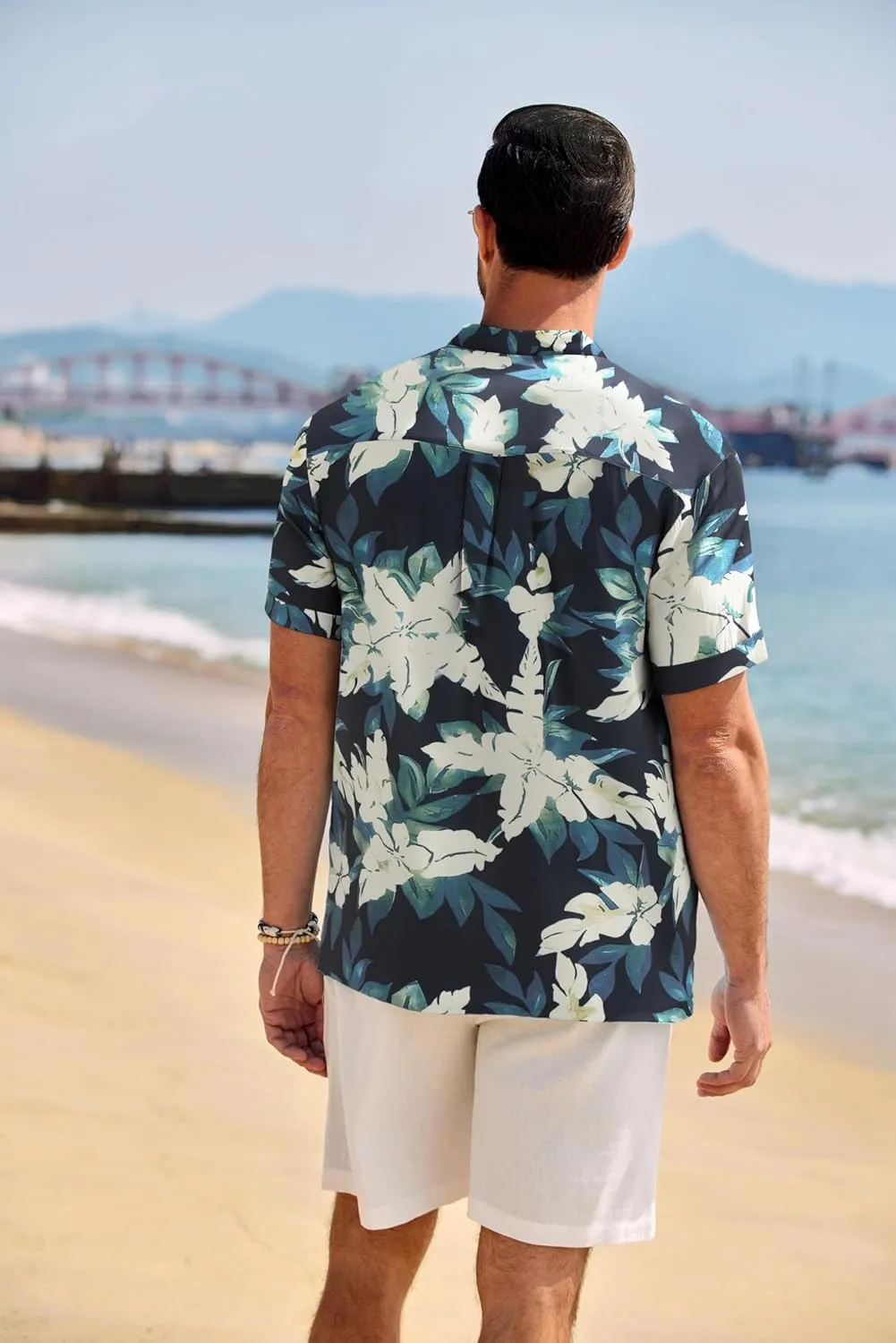 COOFANDY Men's Casual Henley Shirt Band Collar Short Sleeve Shirt Summer Beach Hippie Shirt