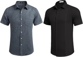 COOFANDY Men's Casual Linen Button Down Shirt Shirt Cuban Guayabera Shirt Short Sleeve