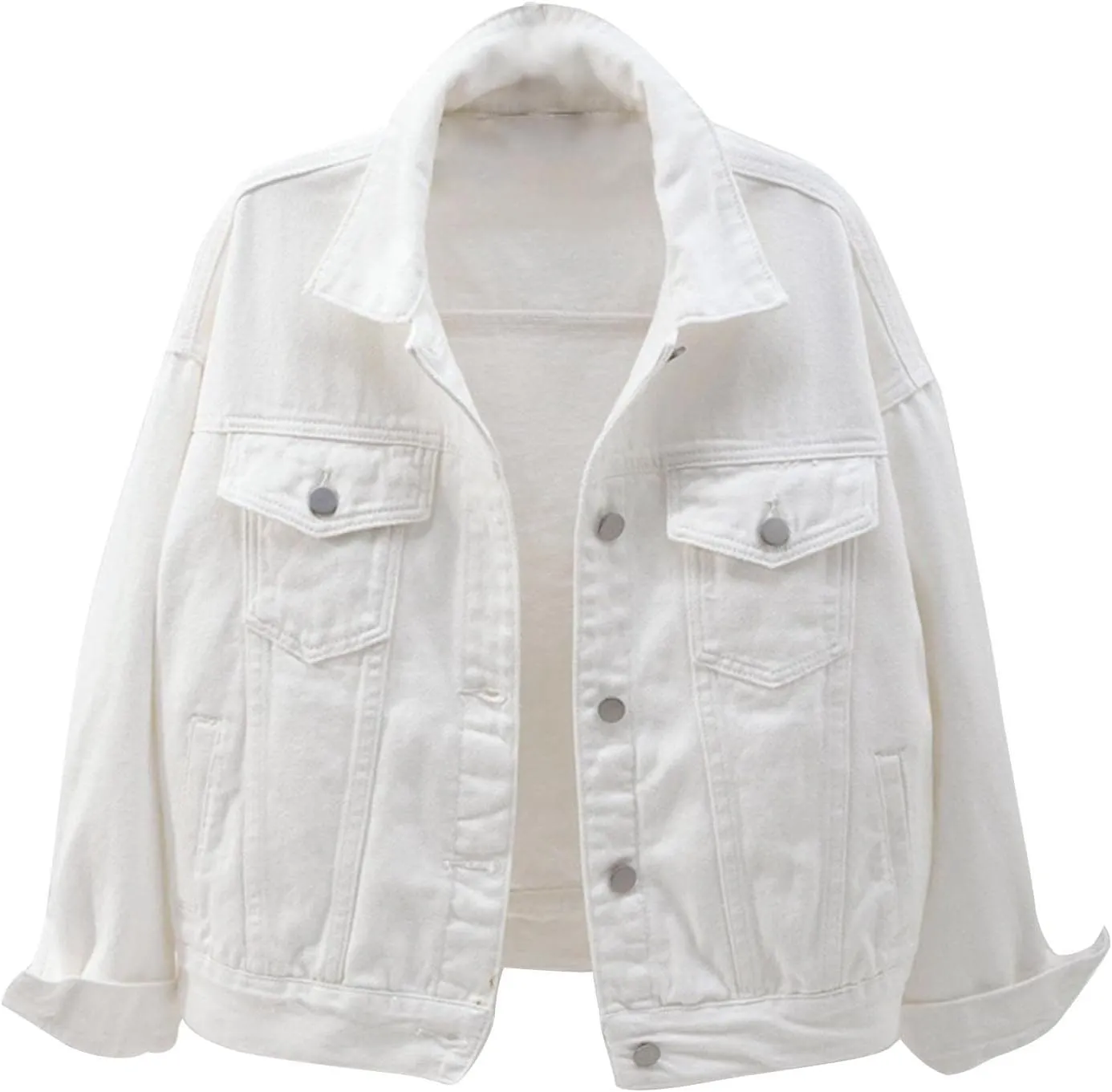 Cropped Denim Jacket for Women Long Sleeve Colored Light Short Jean Jackets Casual Lapel Button Down Trucker Coats
