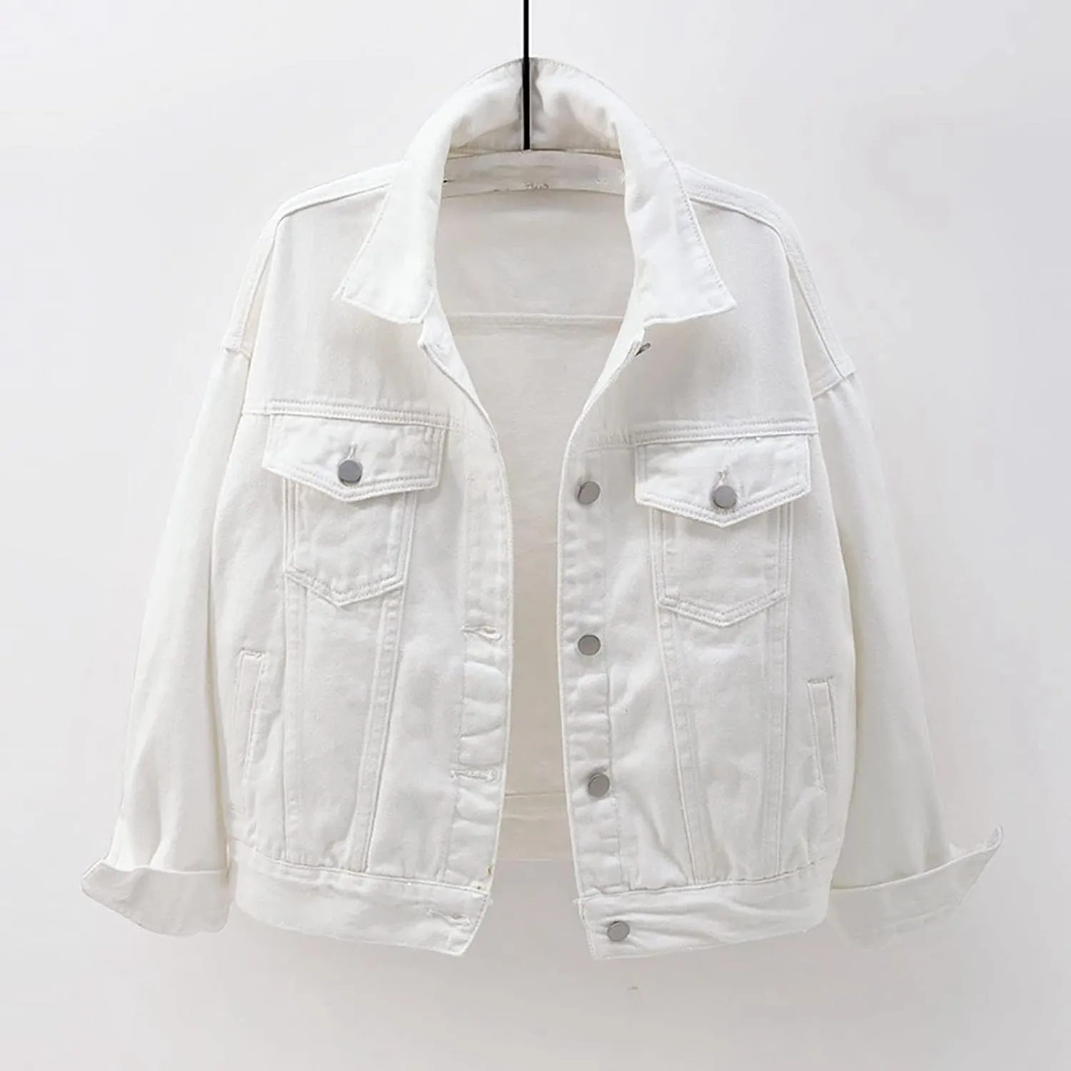 Cropped Denim Jacket for Women Long Sleeve Colored Light Short Jean Jackets Casual Lapel Button Down Trucker Coats