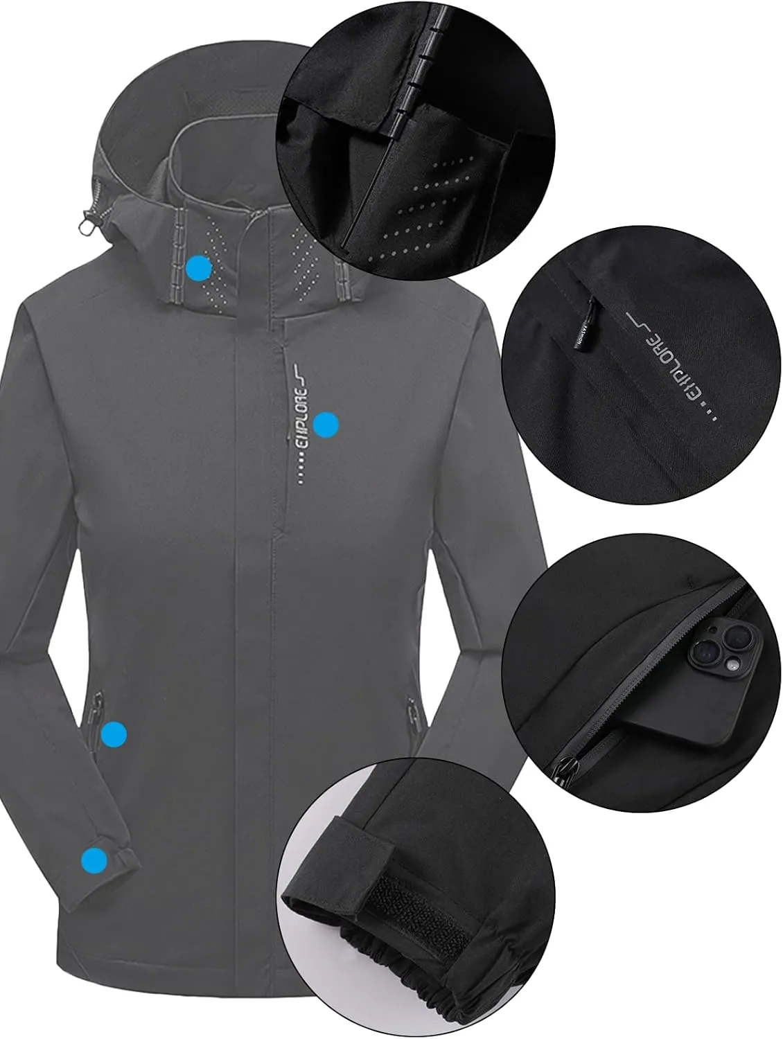 Custom Womens Waterproof Rain Jacket with Hood Personalized Breathable Lightweight Windbreaker Rain Shell Coat