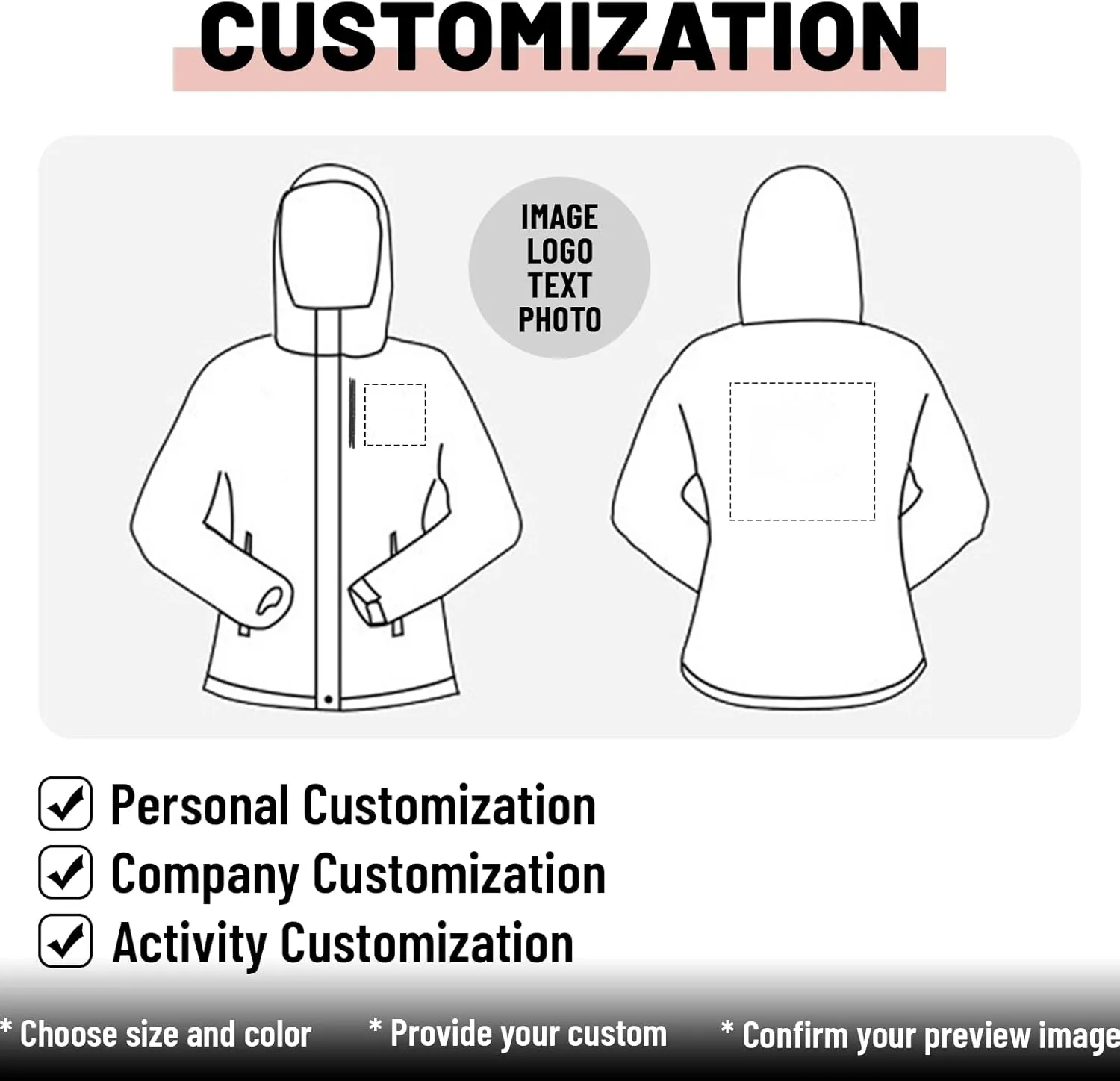 Custom Womens Waterproof Rain Jacket with Hood Personalized Breathable Lightweight Windbreaker Rain Shell Coat