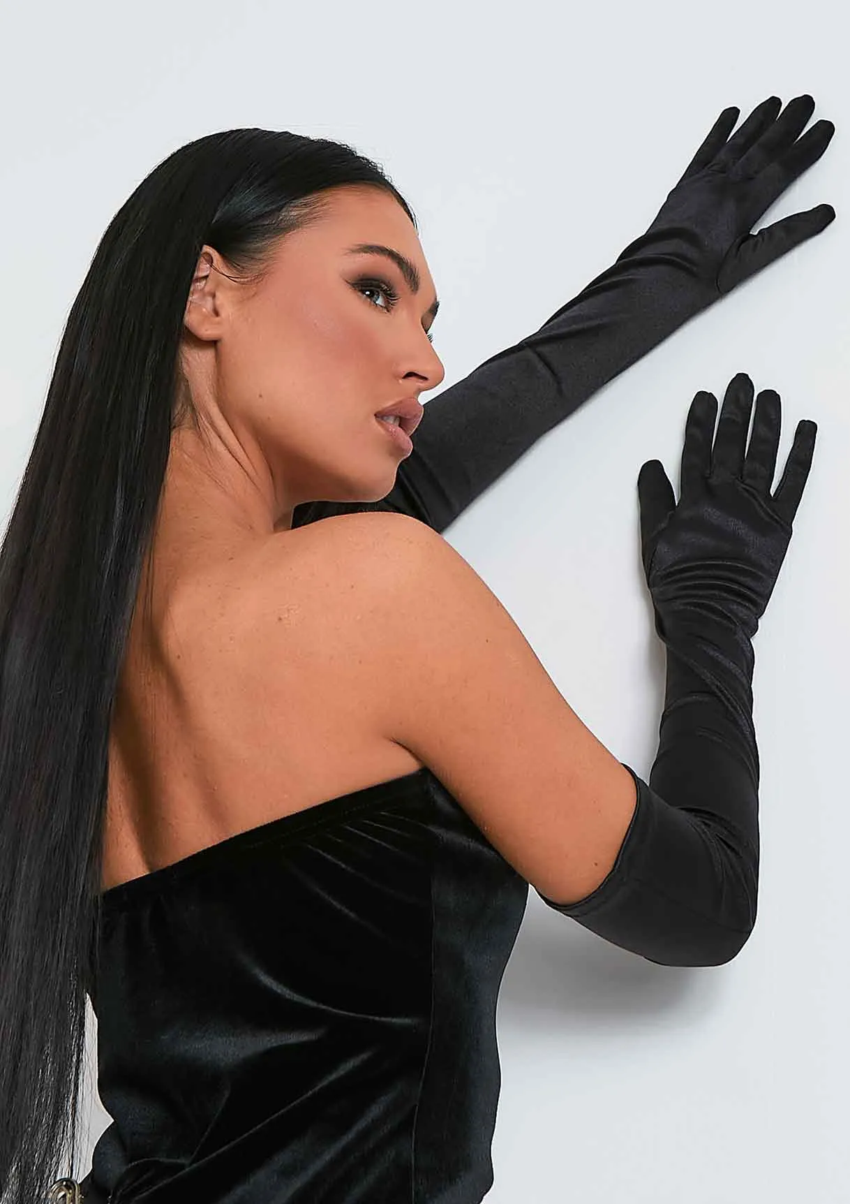 Darcy Black Long Satin Gloves