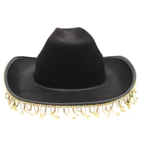 Diamante Tassel Trim Cowboy Hat - Black (Each)