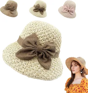 Elegant Crochet Straw Hat with Ruffle Detail, Crochet Ruffle Hats for Women, UV Protection Wide Brim Sun Hat