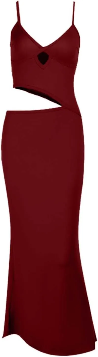 Elegant Women's Deep V Neck Hollow Out Asymmetrical Color Block Dress  Stylish Sleeveless Casual Dress for