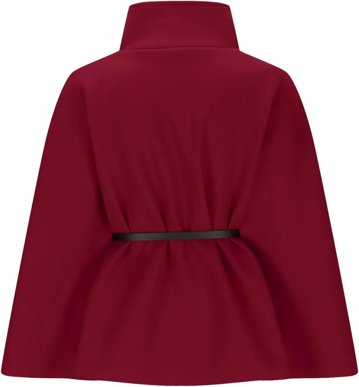 Elegant Womens Winter Coat - Wool Blend Batwing Poncho Cape Jacket with Belt and Stand Collar, Stylish Outerwear