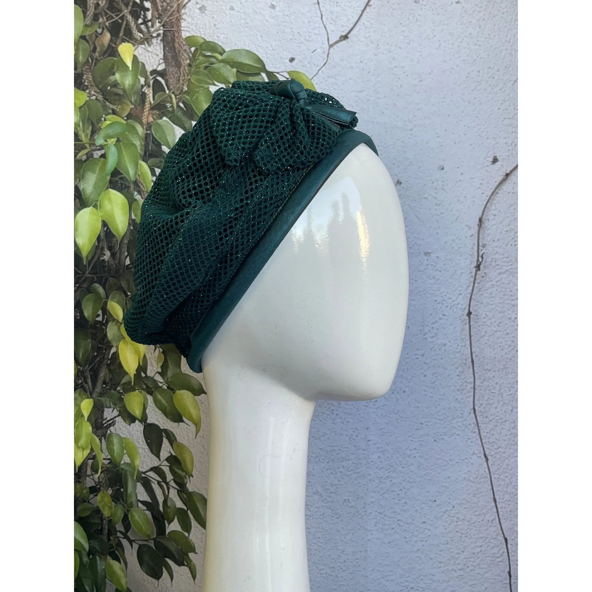 Embellished Hat - Size #1 Teal Green Shimmer Bow