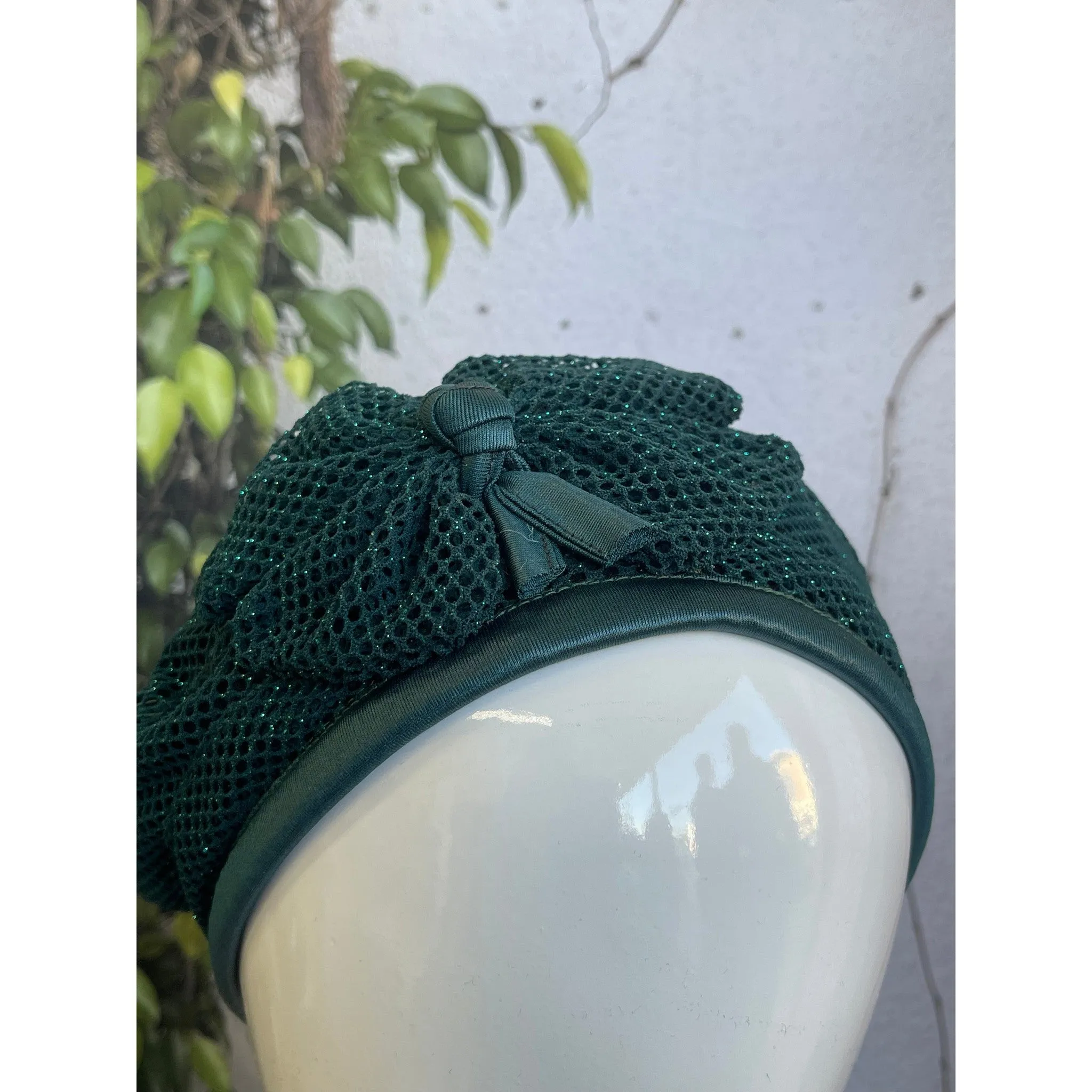 Embellished Hat - Size #1 Teal Green Shimmer Bow