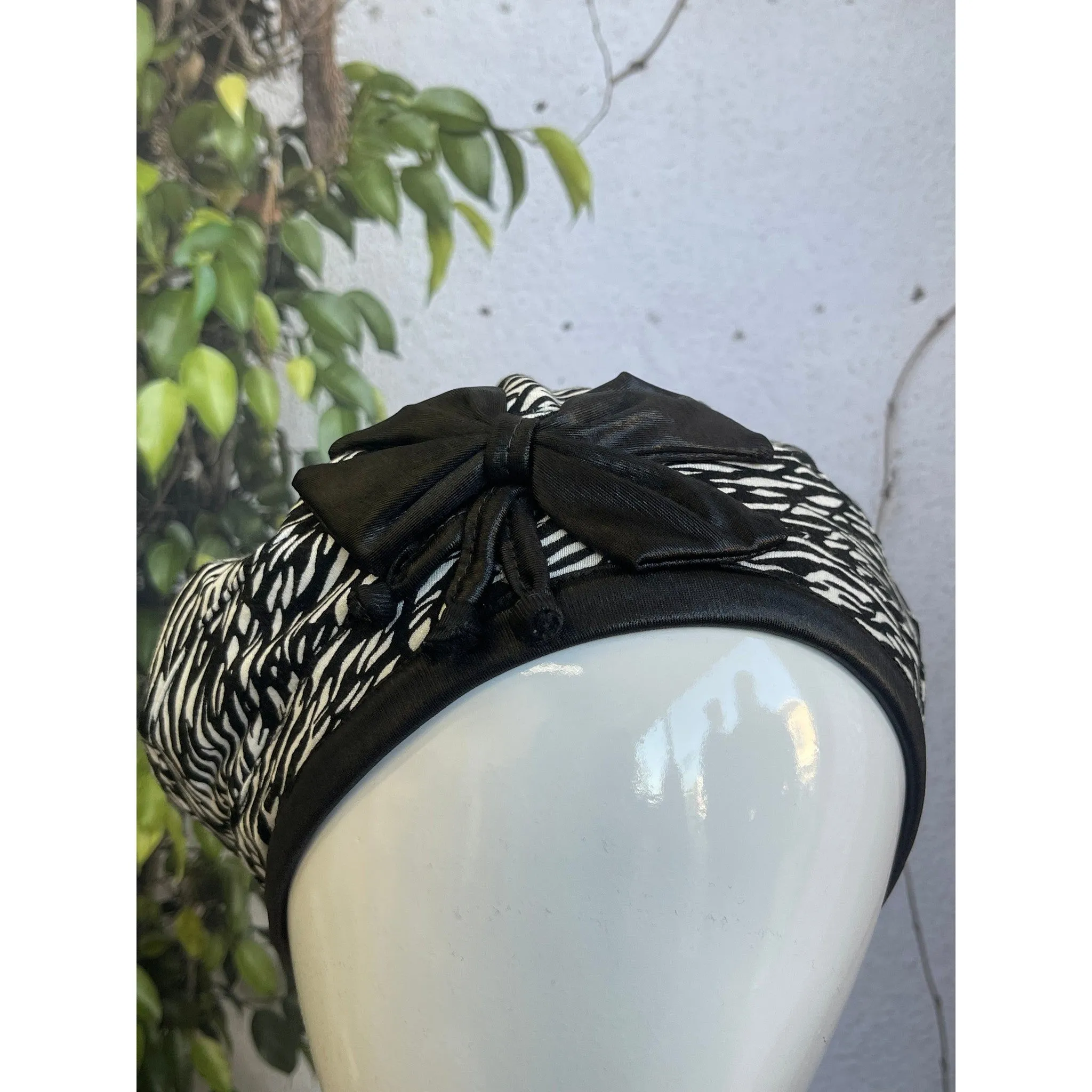 Embellished Hat - Size #2 Black/White Print