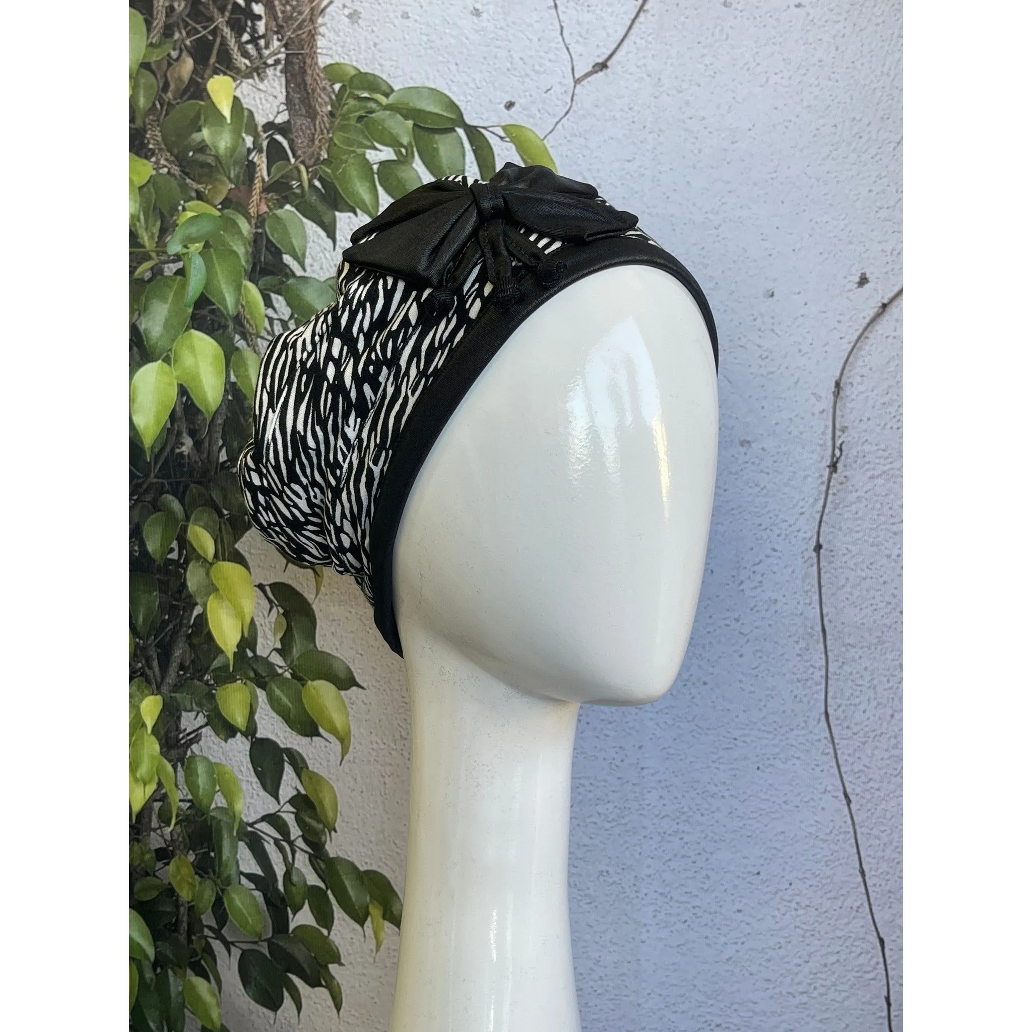 Embellished Hat - Size #2 Black/White Print