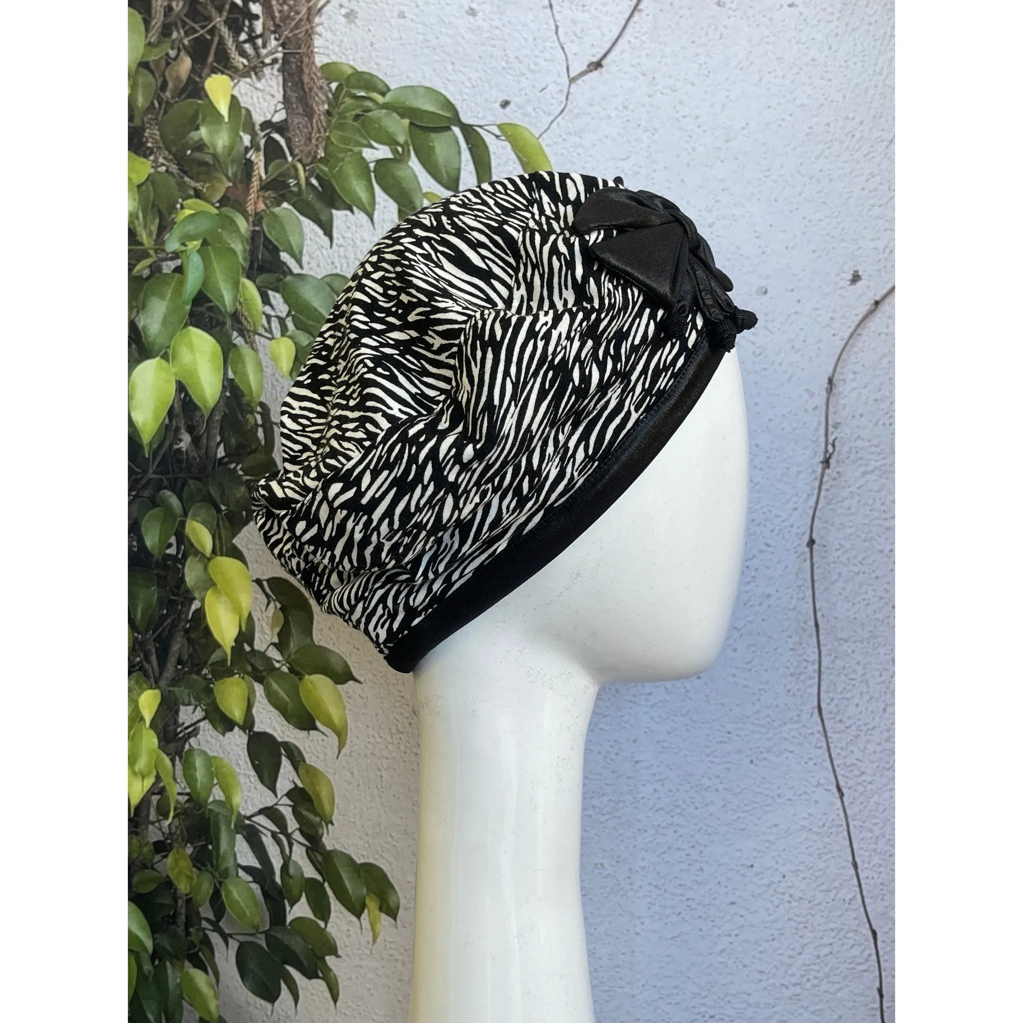 Embellished Hat - Size #2 Black/White Print