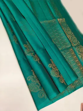 Energetic Firozi Soft Silk Saree With Tremendous Blouse Piece
