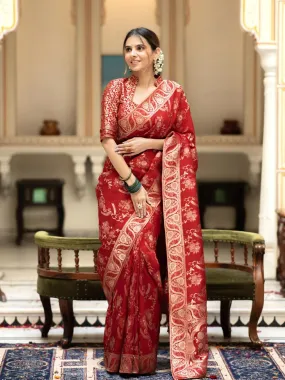 Ephemeral Red Soft Silk Saree With Traditional Blouse Piece