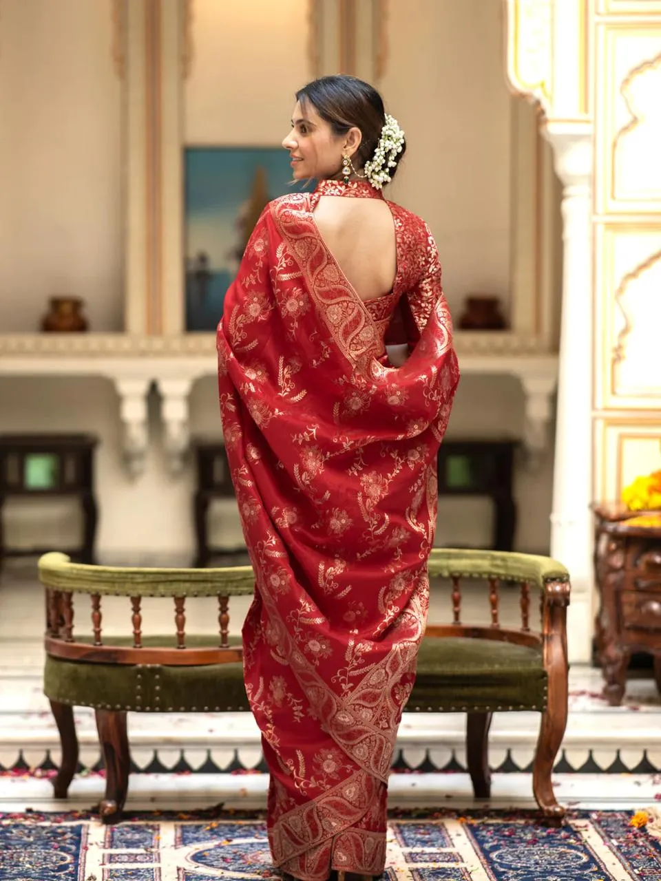 Ephemeral Red Soft Silk Saree With Traditional Blouse Piece