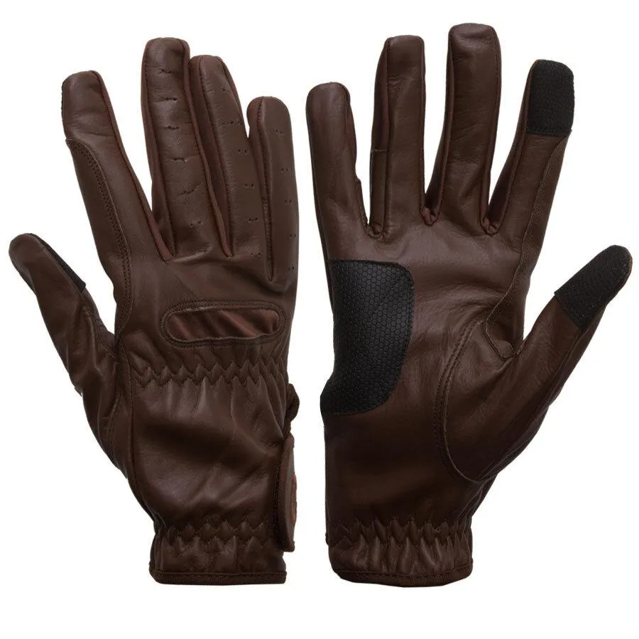 eQUEST Leather Grip Pro Riding Gloves - Chocolate Brown