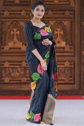 Exceptional Black Soft Silk Saree With Beautiful Blouse Piece