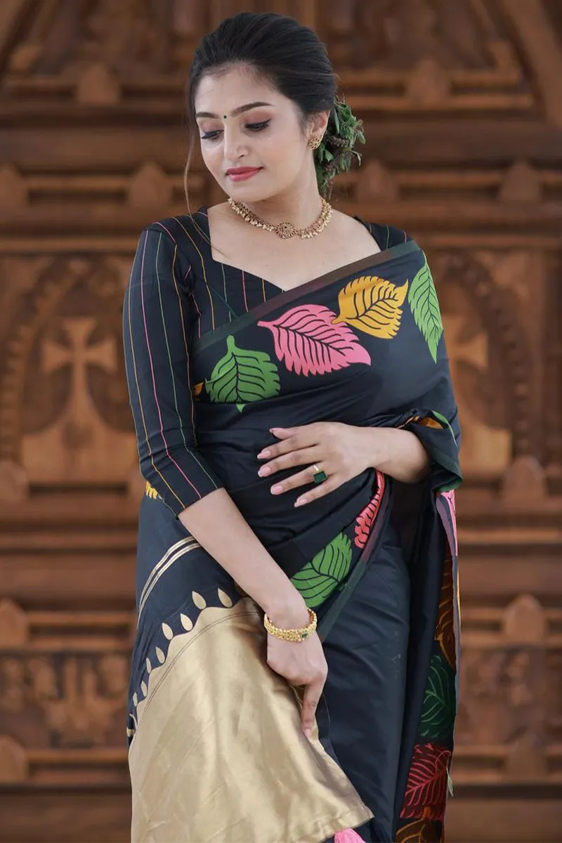 Exceptional Black Soft Silk Saree With Beautiful Blouse Piece