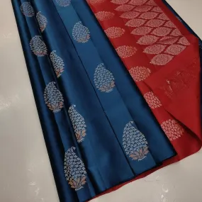 Flattering Navy Blue Soft Silk Saree With Luminous Blouse Piece